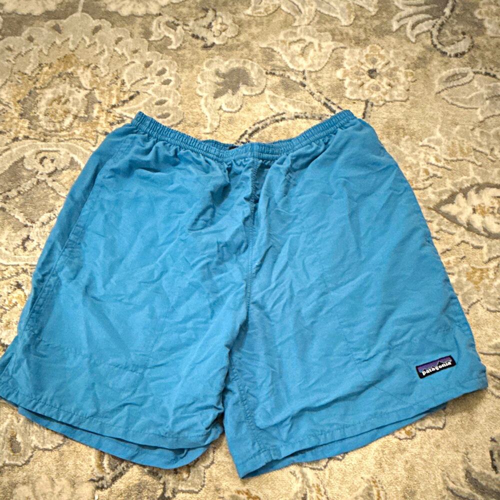 Patagonia Men’s Blue Swim Trunks M Nylon/Polyester Lined Drawstring Pockets
